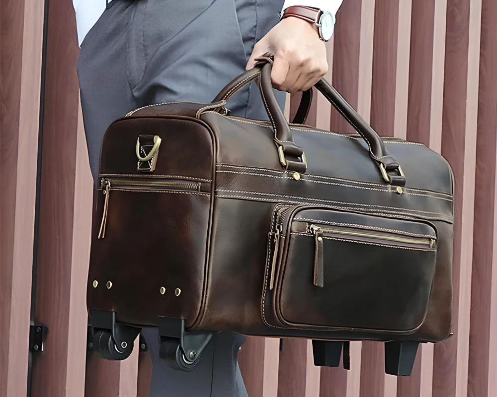 brown leather carry on luggage