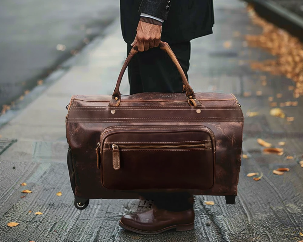 leather carry on luggage with wheels